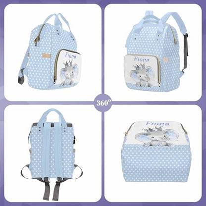 Newcos Personalized Baby Elephant Wearing a Silver Crown New Mom Diaper Bag with Name Nappy Bag Casual Travel Daypack, One Size - color: Design 26