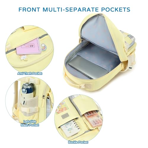 Backpack for Girls, 15.6 Inch Laptop School Bag Kids Kindergarten Elementary College Backpacks Large Bookbags for Teen Girl Women Students Casual Travel Daypacks (Yellow) - color: Yellow