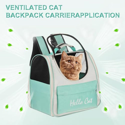 Cat Backpack Carrier, Large Space & Breathable, Ventilated Mesh Design Pet Backpack for Cats or Small Dogs, Intended for Hiking/Camping/Traveling (Green, 14.6"x9.8"x13.4") - color: Green