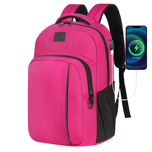 LARIPOP 17.3 Inch Laptop Backpack,40L Lightweight Oxford Travel Business Carry-On for Men Women, Water-Resistant Computer Bag with USB Charging, Anti-Theft Pocket, Luggage Strap, Ergonomic Padded Back - color: Rose Red, size: 17.3inch