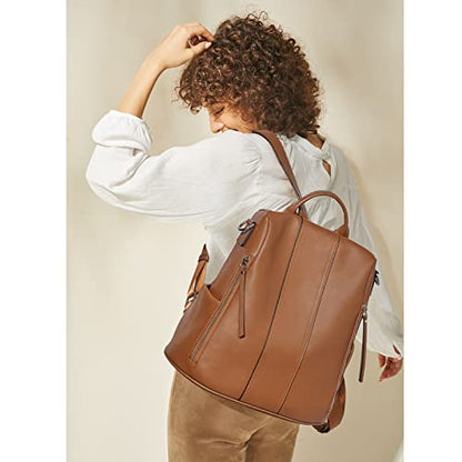 S-ZONE Leather Backpack Purses for Women Antitheft Rucksack Shoulder Bag Medium - color: 2-brown