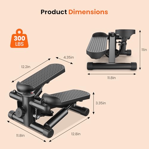Sweetcrispy Mini Stair Stepper with Resistance Bands, Hydraulic Home Stepper Machine, 300 LBS Weight Capacity, Compact Cardio Equipment with LCD Monitor, No Assembly Required - color: Black