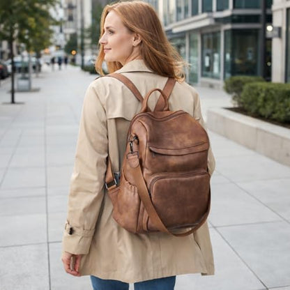 Anti-Theft Backpack Purse for Women, Convertible 3-in-1 Vegan Leather Backpack with Hidden Zipper, Adjustable Shoulder & Crossbody Bag for Travel and Daily Commute - color: A Two Toned Brown