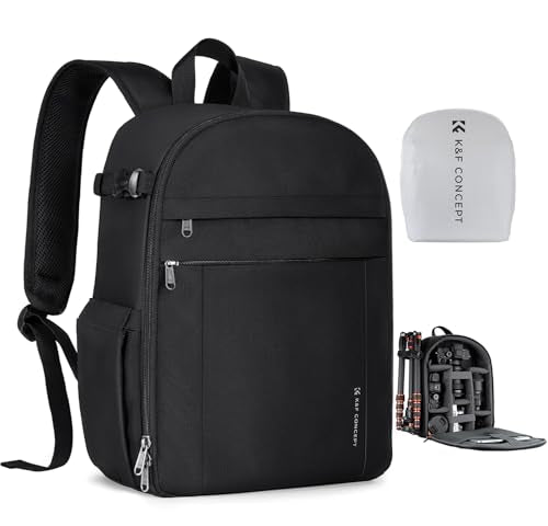 K&F CONCEPT Lightweight Camera Backpack Bag, Professional Photography Bag Compatible with Canon/Nikon/Sony Camera and Lens Accessories, Camera Case with Tripod Strap & Rain Cover - color: 01-Light Black