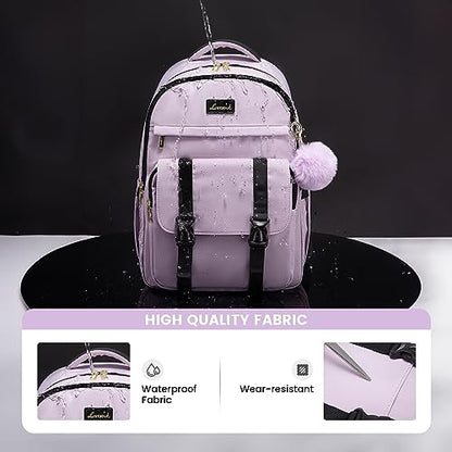 LOVEVOOK School Backpack for Teen Girls, Student Backpack Purse for 14-16 Teenage, Cute Kid Bookbag, Back to School Backpacks Fit 15.6 Inch Laptop, Large College Travel Bag, Light Purple - color: Light Purple