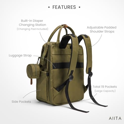 Diaper Bag Backpack, Multifunction Diaper Bag with Changing Pad, Baby Diaper Bags for Boys Girls, Stylish Large Capacity Travel Backpack for Moms Dads, Baby Shower Gifts,Unisex – Olive Green - color: Olive Green