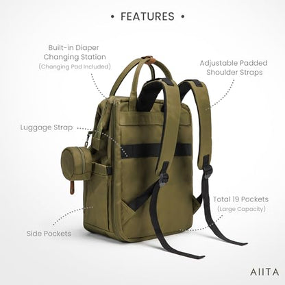 Diaper Bag Backpack, Multifunction Diaper Bag with Changing Pad, Baby Diaper Bags for Boys Girls, Stylish Large Capacity Travel Backpack for Moms Dads, Baby Shower Gifts,Unisex – Olive Green - color: Olive Green