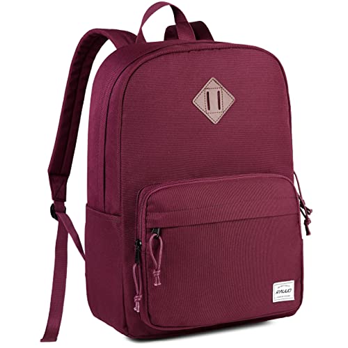 RAVUO School Backpack, Lightweight Classic Bookbag Casual Daypack for Men Women - color: Burgundy