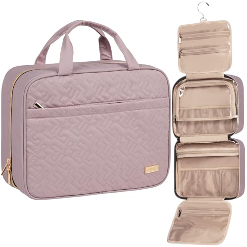 NISHEL Travel Toiletry Bag for women, Portable Hanging Organizer for Full-Sized Shampoo, Conditioner, Brushes Set, Makeup Accessories, Large Size, Peach Pink - color: Peach Pink, size: Large