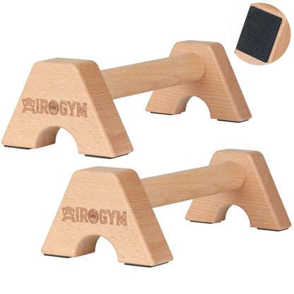 Wooden Push Up Bars for Calisthenics Equipment - Non-Slip Beech Wood Parallettes for Floor Strength Training, Handstand & Home Gym Workout - Support 550 LBS Heavy Duty Pushup Handles Stand