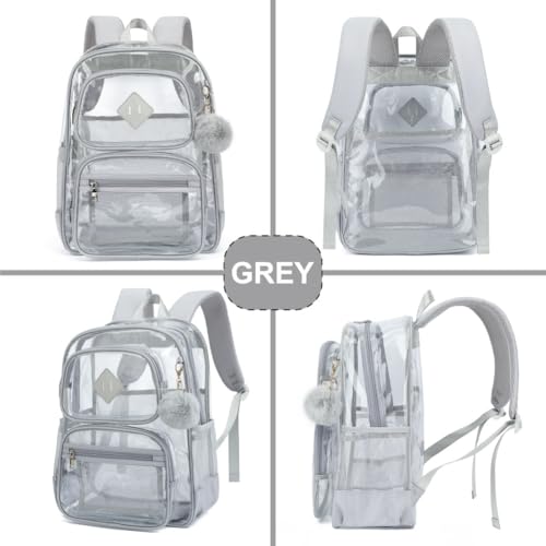 Heavy Duty Clear Backpack for Girls Boys Transparent School Bookbag Kids Durable PVC See Through Backpack-Grey - color: Grey