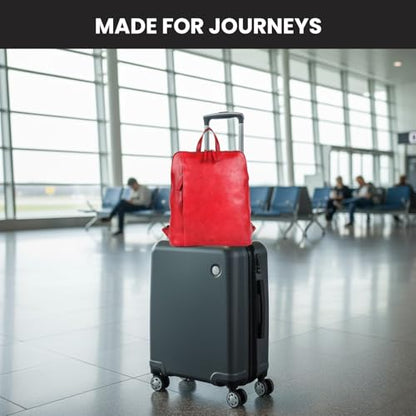 12.5 Inch Genuine Leather Backpack for Women and Men, Red Leather Backpack with Adjustable Shoulder Strap - color: Red