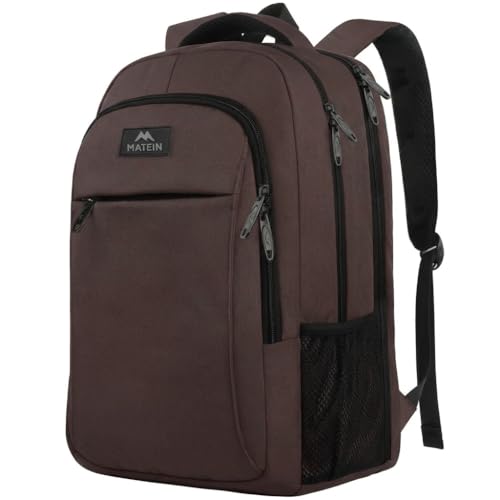 MATEIN Laptop Backpack, Extra Large TSA Friendly 17.3 Inch Travel Computer Backpack, Anti Theft Carry On Flight Approved Business Work College Backpack Bag for Men Women, Brown - color: Dark Brown, size: 17 Inch