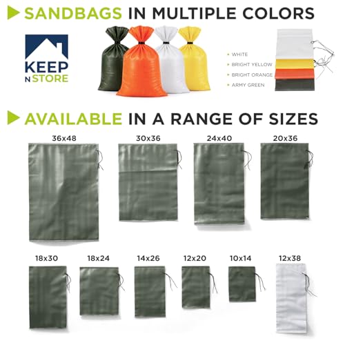 Heavy Duty Sand Bags Pack of 24, Army Green Empty Sandbags with Built-In Ties, Woven Polypropylene UV Protection 1600 Hours, Fillable Bags for Flood Control, Weight, 18x30 inches, 75 Pounds Volume - size: 18"W x 30"L, style: Pack of 24