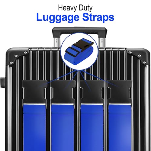 Luggage Straps for Suitcases TSA Approved Travel Belt 4 Pack by Chelmon (Blue) - color: Blue