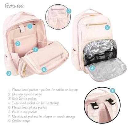 Hudson Baby Unisex Baby Premium Diaper Bag Backpack and Changing Pad, Powder Pink, One Size - color: Powder Pink