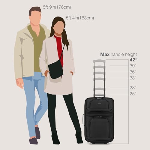 U.S. Traveler Rio Lightweight Softside Rolling Carry-on Suitcase, 2-Wheel Set, Black - color: Black, size: 21"/14"