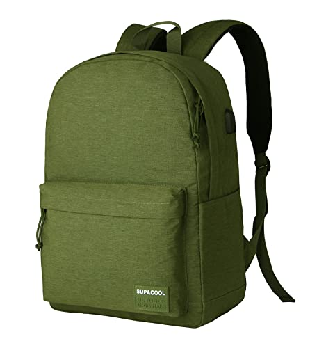 SUPACOOL Casual Laptop Backpack for Men and Women, Backpack for College, USB Charging Port, Lightweight Pack Back(Olive) - color: Full Olive, size: 20L