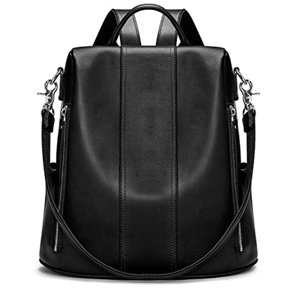 S-ZONE Leather Backpack Purses for Women Antitheft Rucksack Shoulder Bag Medium - color: 2-black