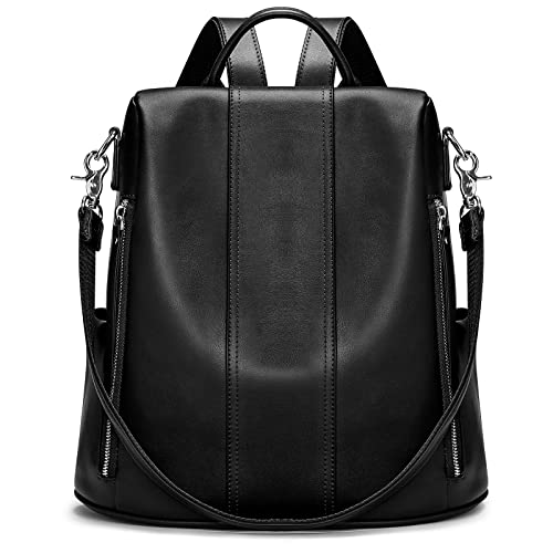 S-ZONE Leather Backpack Purses for Women Antitheft Rucksack Shoulder Bag Medium - color: 2-black