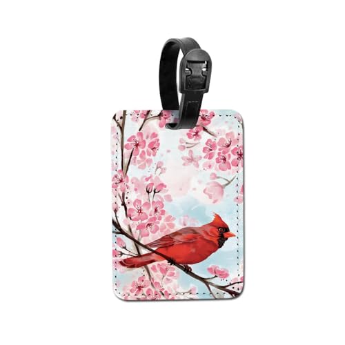 WIRESTER PU Leather Luggage Tag Name Tag Bag Tag for Travel Suitcase Baggage Luggage - Red Cardinal Bird in Spring - color: Red Cardinal Bird in Spring