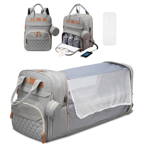 JSTPRO Diaper Bag Backpack, Large Diaper Bag with Changing Station, Baby Bag, New Mom Gifts, Lightweight Waterproof Unisex Diaper Bag with Insulated Pockets and USB Charging Port, Grey - color: Grey