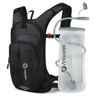 Nepest Hydration Pack Backpack for Women & Men, Lightweight Water Backpack with 2L Water Bladder for Hiking Cycling Running Biking - color: Black