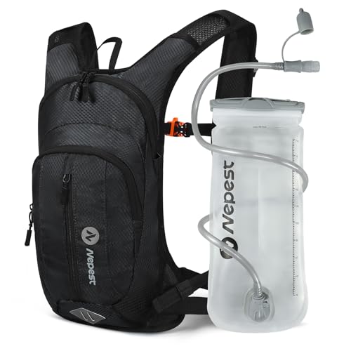 Nepest Hydration Pack Backpack for Women & Men, Lightweight Water Backpack with 2L Water Bladder for Hiking Cycling Running Biking - color: Black