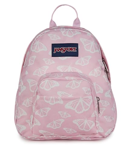 JanSport Half Pint Mini Backpack, 10.2 L - Durable Mini Bag Purse with Adjustable Shoulder Straps, Single Main Compartment, Zippered Stash Pocket, Flutter By - color: Flutter By Pink Ice/White/Pink Ice