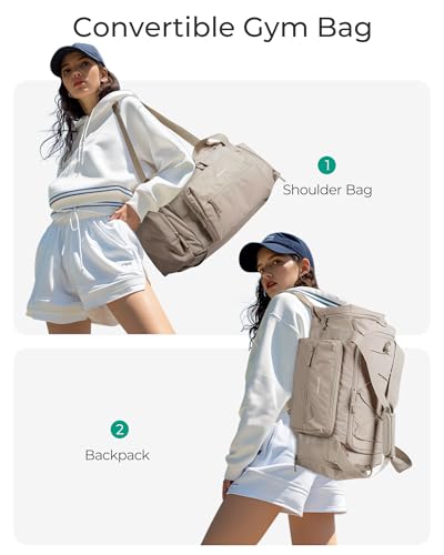 BAGSMART 4-IN-1 Gym Bag for Women Men, TSA Lightweight Duffle Bag for Travel with Shoe Compartment & Wet Pocket, 22L/30L/38L Tactical Backpack with 40oz Water Bottle Holder - color: A-Light tan