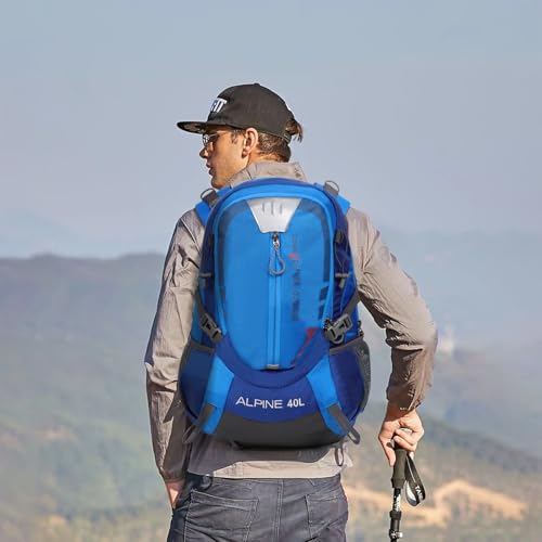 Hiking Backpack Camping 40L Outdoor Daypack Lightweight Travel Backpack with Rain Cover for Women Men (Blue) - color: Blue