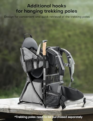 besrey Baby Backpack Carrier, Toddler Hiking Backpack with Safety 3-Height Seat, Adjustable Straps&Waist Belt, Foldable Frame Lightweight Large Capacity Child Carrier for Hiking (Silver Grey) - color: Silver Grey