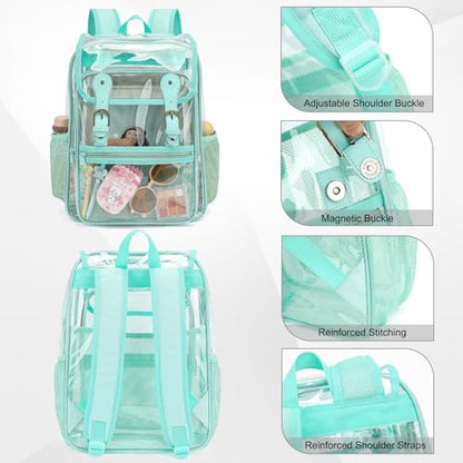 Heavy Duty Clear Backpack Stadium Approved Transparent Backpacks for School College Festival Work Travel (Mint Green) - color: Mint Green