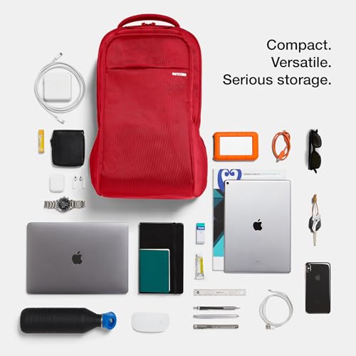 Incase ICON Backpack – Large Tech Backpack for Business, School, Travel – Laptop Bag with 8 Compartments, Fits 16 Inch Devices – Dedicated Laptop, Tablet, Phone and Accessory Pockets - Signal Red
