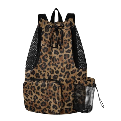 Bolaz Beach Drawstring Backpack Mesh Swim Bag for Women Men Cheetah Leopard Print Animal Swimming Gym with Wet Pocket Packable Sports - color: Cheetah Leopard Print Animal
