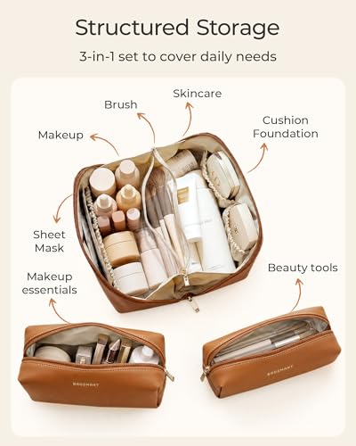 BAGSMART Makeup Bag Travel 3 Pcs Set Cosmetic Bag,Toiletry Bag,Cream Beige - color: 38-Cream Beige