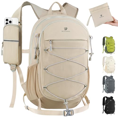 BECOJADDE Hiking Backpack 20L Small Backpack Packable Day pack Water Resistant Lightweight Travel Backpack for Women Men with Shoulder Strap Pockets for Hiking Camping Outdoor, Khaki - color: Khaki, size: 20L