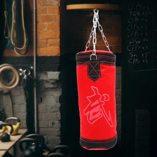 INOOMP Boxing Sandbag Hanging Fitness Bag Thickened Empty Punching Bag Red Sturdy Pu Leather Karate Training for Home Gym Fitness Exercise