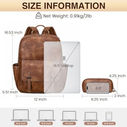 Vegan Leather Laptop Backpack for Women Designer 15.6 Inch PU Laptop Bag, Ladies Travel Computer Work Backpack - color: Brown