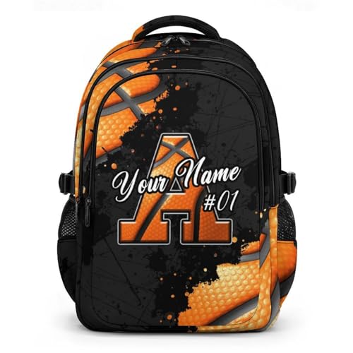 COZYAURA Personalized Backpack for Kids - Basketball Backpack for Boys, Custom Initial School Bag for Kindergarten, Elementary, Middle, 17 Inch Sports Bookbag for Teens Youth - color: Orange