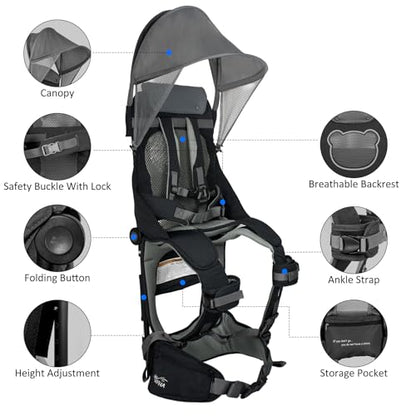 WIPHA Hiking Backpack Carrier, Lightweight Toddler Shoulder Carrier with Sun Shade, Saddle Toddler Backpack for Kids 6 Months to 2 Years Old - color: Antelope-I-Black