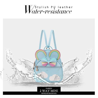 KL928 Girls Mini Backpack Bowknot Polka Dot Cute Small Daypacks Convertible Shoulder Bag Purse for Women - color: Rainbow