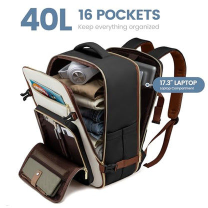 LOVEVOOK Travel Backpack For Women,40L Carry On Backpack Flight Approved,TSA Personal Item Travel Bag Fits 17 Inch Laptop,Business Weekender Overnight Daypack with Back Pad and Chest Buckle,Cubes - color: Black and White and Brown, size: 17.3 Inch-40L-4Pc