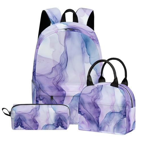 Marble 3PCS Backpack for Boys Girls, Kids Back to School Backpack Set with Lunch Box Pencil Case, 17 Inch Lightweight Bookpack 3 in 1 Set for Teens Elementary Middle High School Students - color: Marble-2