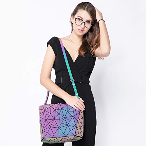 LOVEVOOK Geometric Luminous Purses and Handbags for Women Holographic Reflective Crossbody Bag Wallet - color: Handbag