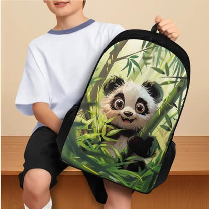 Flashideas Cute Panda Backpack for Boys Girls Backpack with Lunch Box Water Bottle 32 oz and Water Bottle Holder 4Pcs Set 17" Bookbag with Compartments for School Sturdy School Bag for Kids Elementary - color: Bamboo Panda