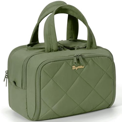 Travel Toiletry Bag, Large Wide-open Puffy Makeup Bag for Women Army Green - color: Army Green