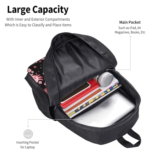 Eco Polyester Backpack Cherry Flower Blossom Cute Axolotl, Ergonomic Straps, Fits Tablet, for Work or Hiking - color: Design (407)