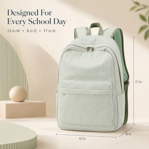 Bluboon School Backpack for Teen Girls Women Laptop Backpack College Bookbags Middle School Travel Work Commuter Back Pack - color: Green & White Striped