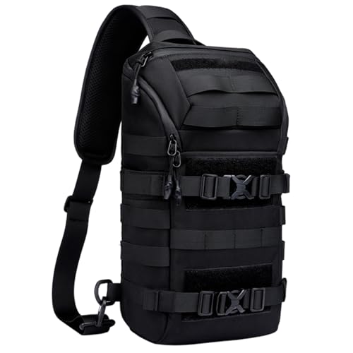 Men'S Black Armed Chest Pack, 15.7 X 4.7 X 8.7 In, Waterproof Sling Backpack, Multifunctional For Hiking, Cycling, And Travel